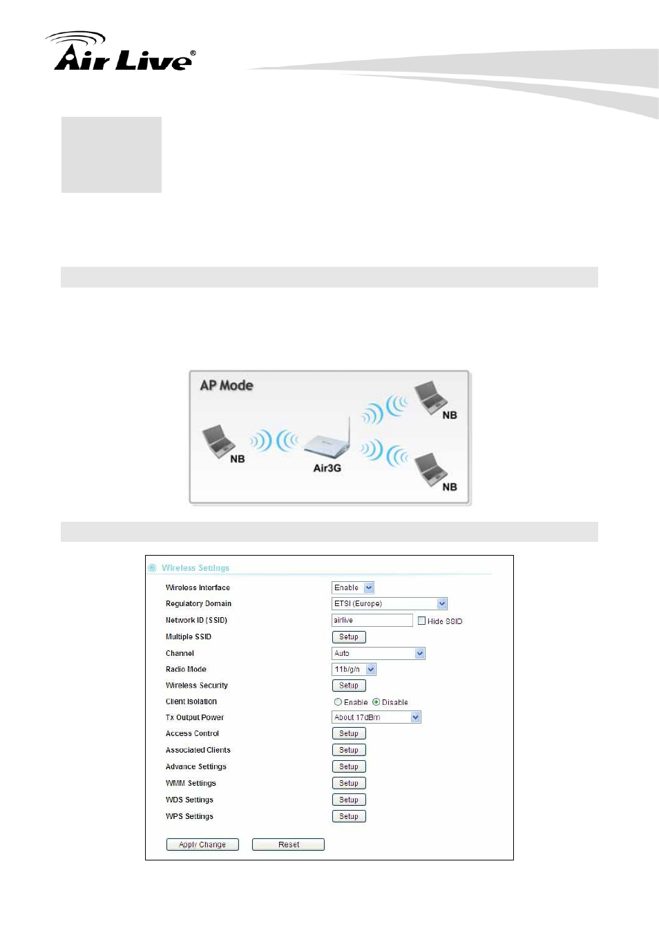 Ap mode, 1 application for ap mode, 2 wireless settings | AirLive Air3G User Manual | Page 66 / 111