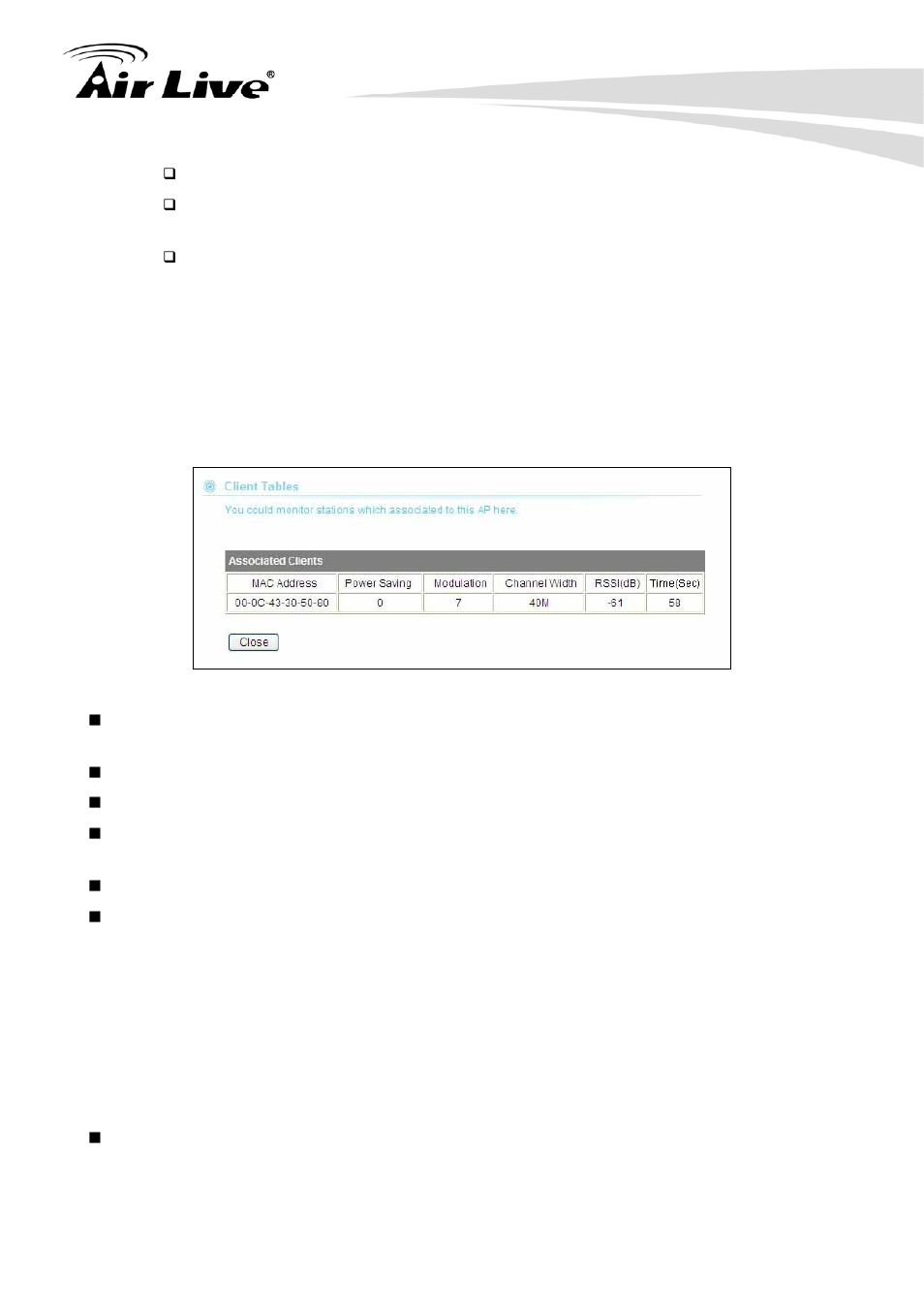 6 associated client 6.2.7 advanced settings, 6 associated client, 7 advanced settings | AirLive Air3G User Manual | Page 70 / 111