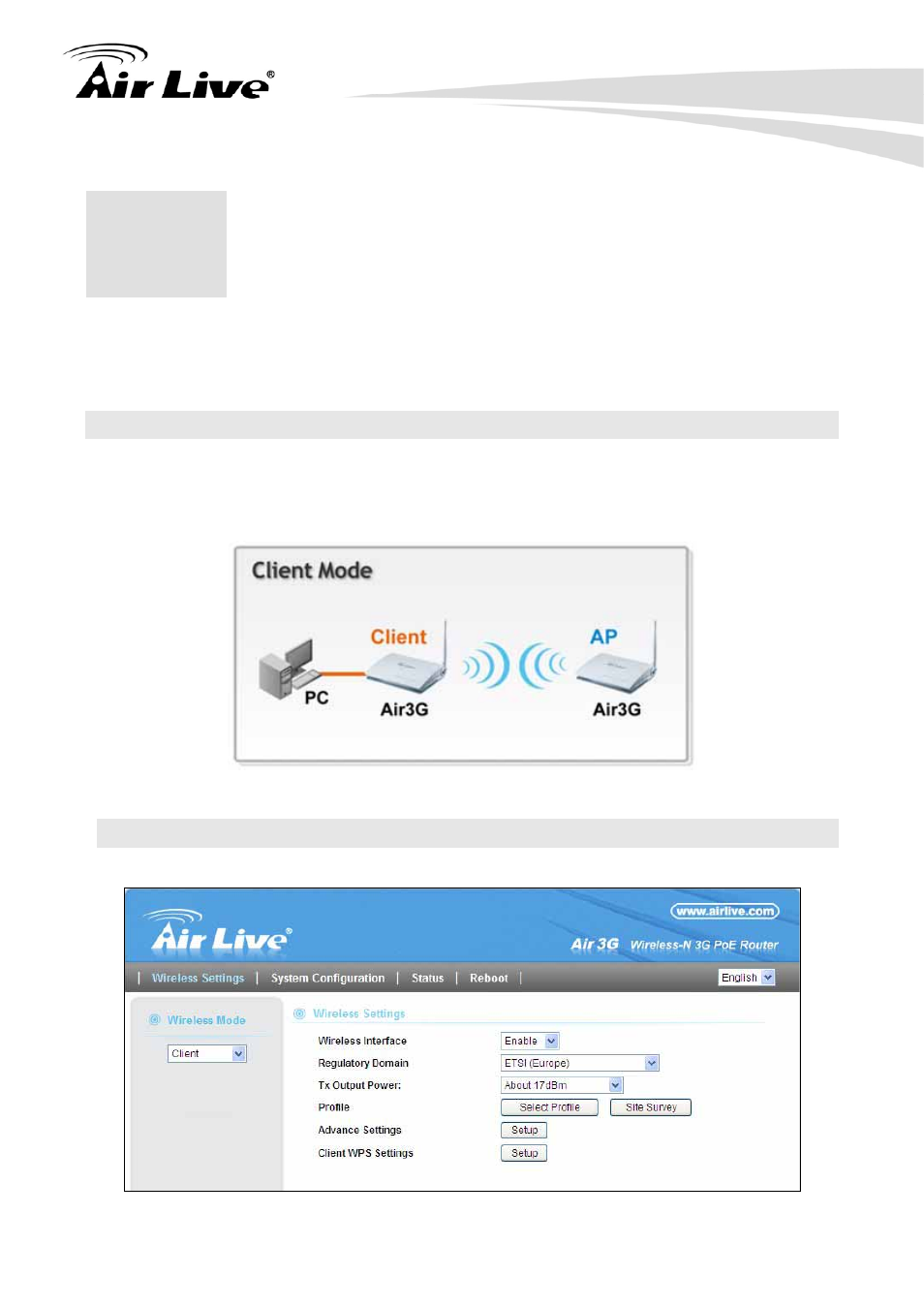 Client mode, 1 application for client mode, 2 wireless settings | AirLive Air3G User Manual | Page 78 / 111