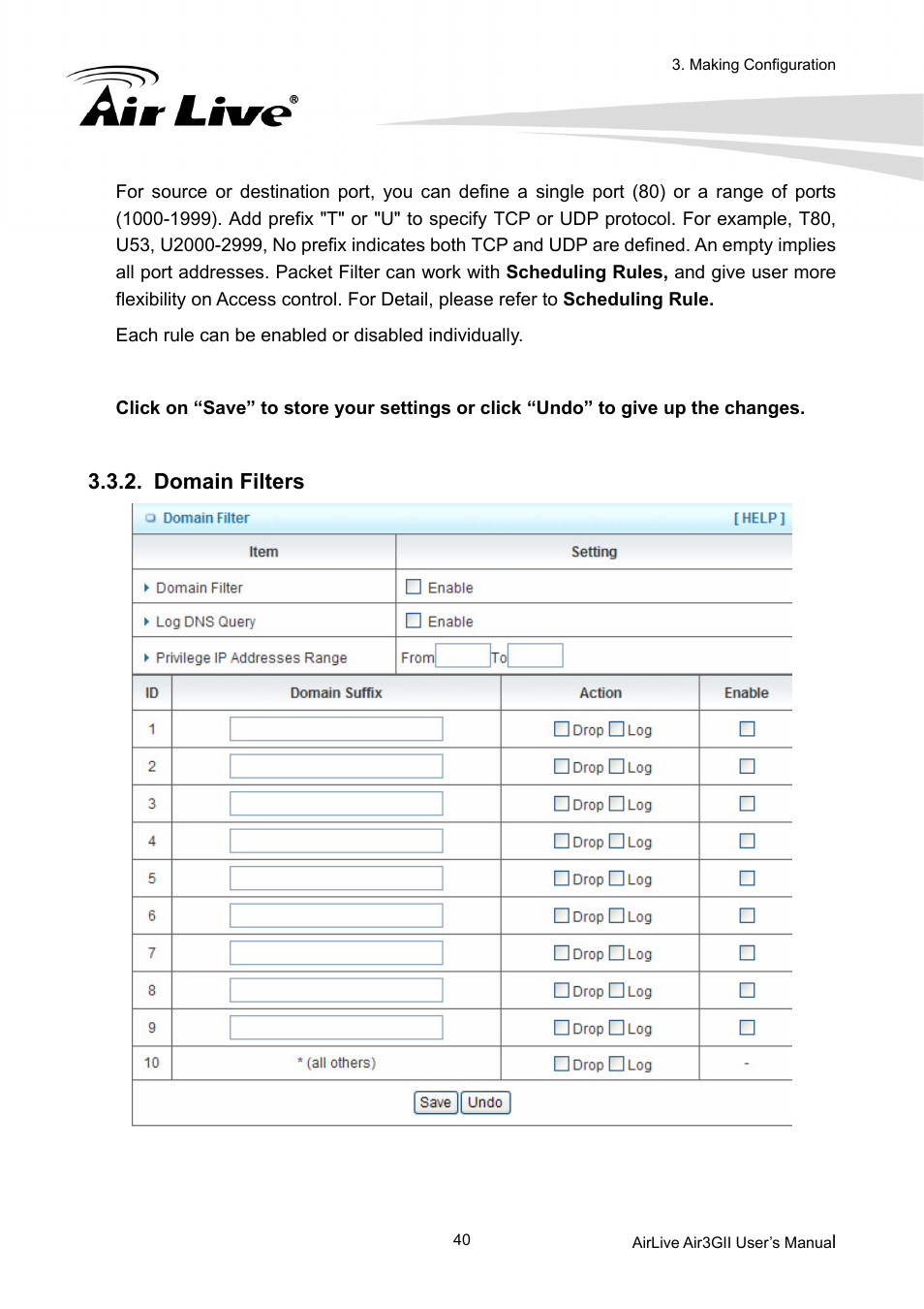 Domain filters | AirLive Air3GII User Manual | Page 44 / 75