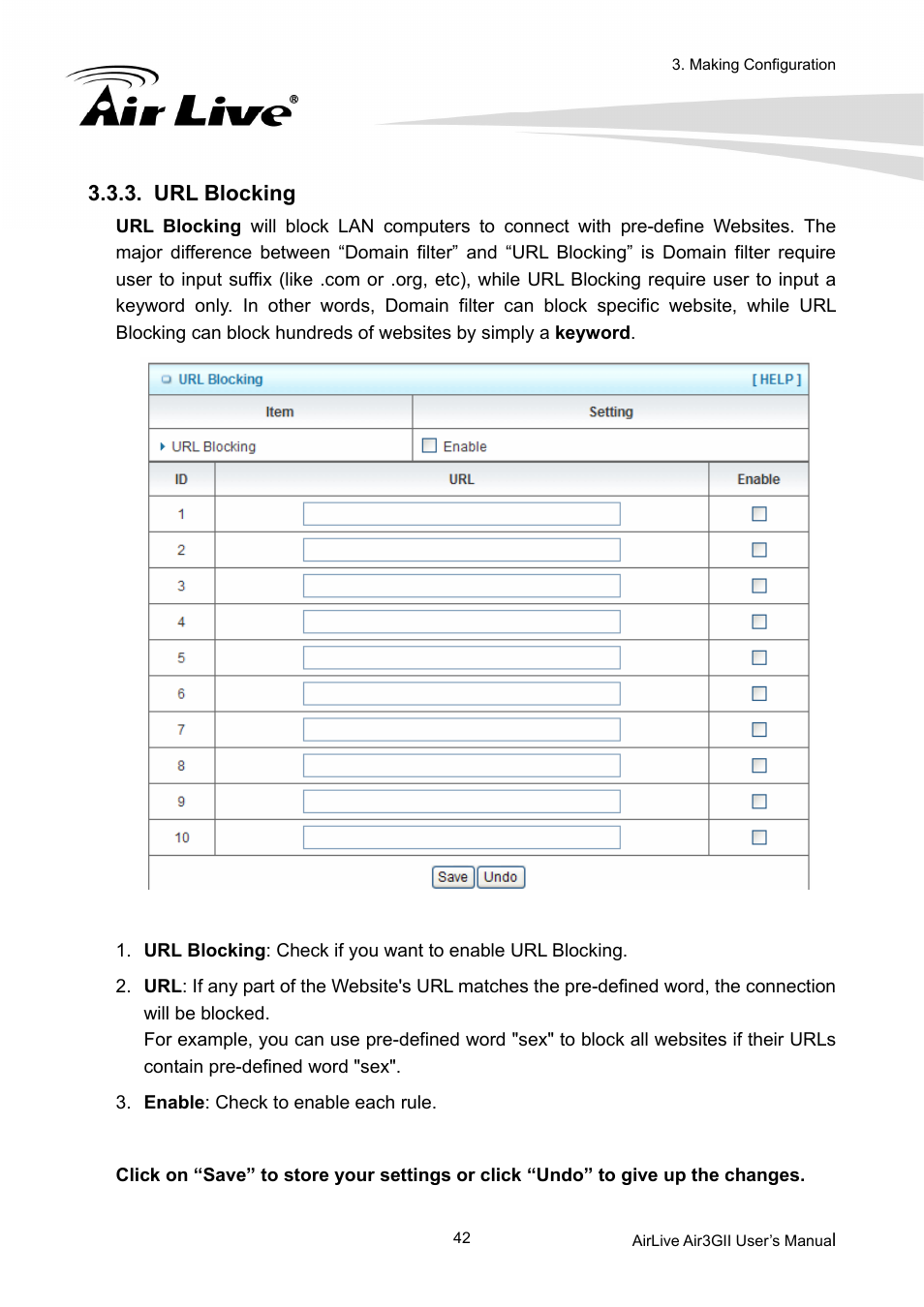 Url blocking | AirLive Air3GII User Manual | Page 46 / 75