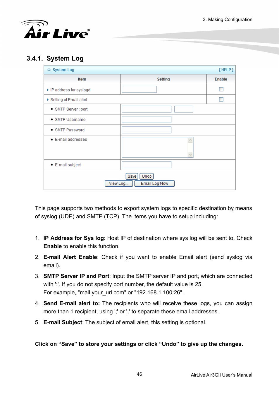 System log | AirLive Air3GII User Manual | Page 50 / 75