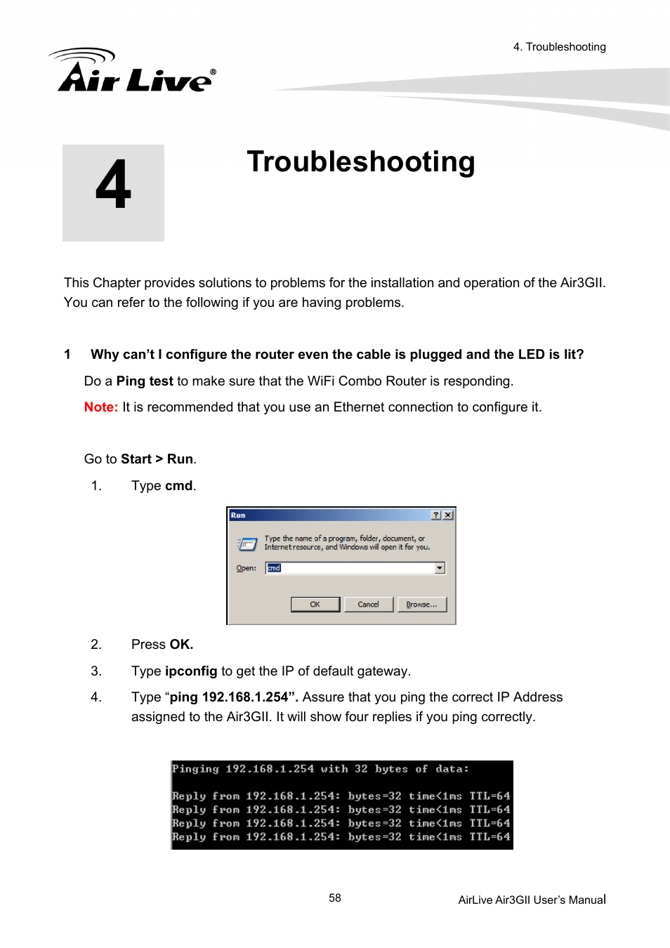 Troubleshooting | AirLive Air3GII User Manual | Page 62 / 75