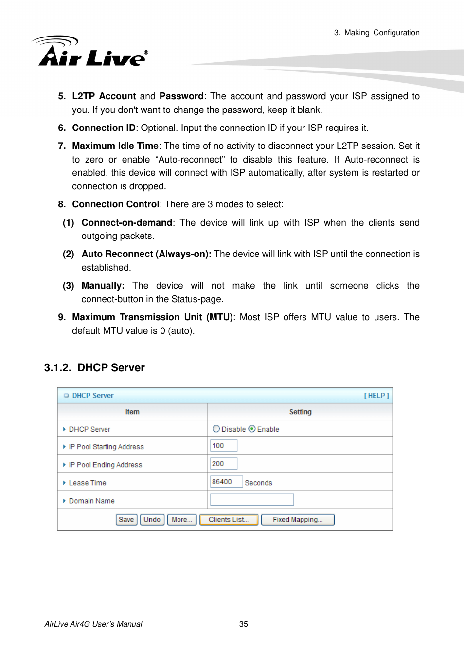 Dhcp server | AirLive Air4G User Manual | Page 40 / 87