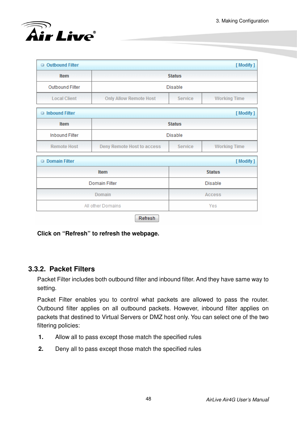 Packet filters | AirLive Air4G User Manual | Page 53 / 87