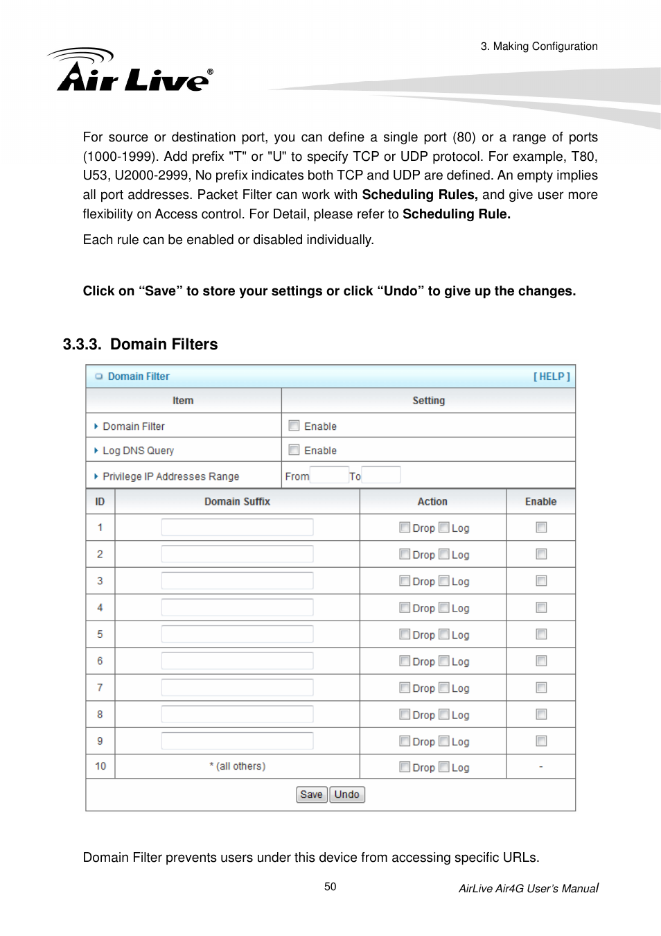 Domain filters | AirLive Air4G User Manual | Page 55 / 87