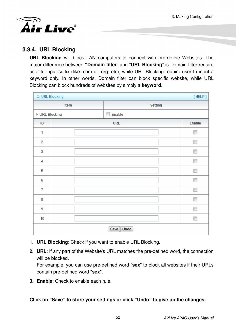 Url blocking | AirLive Air4G User Manual | Page 57 / 87