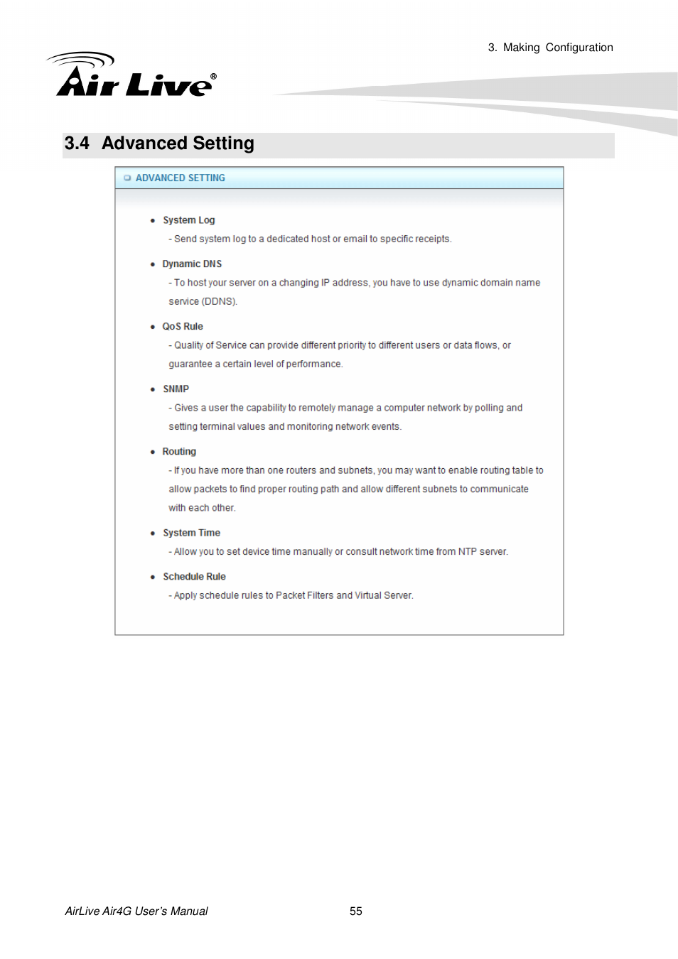 4 advanced setting, Dvanced, Etting | AirLive Air4G User Manual | Page 60 / 87