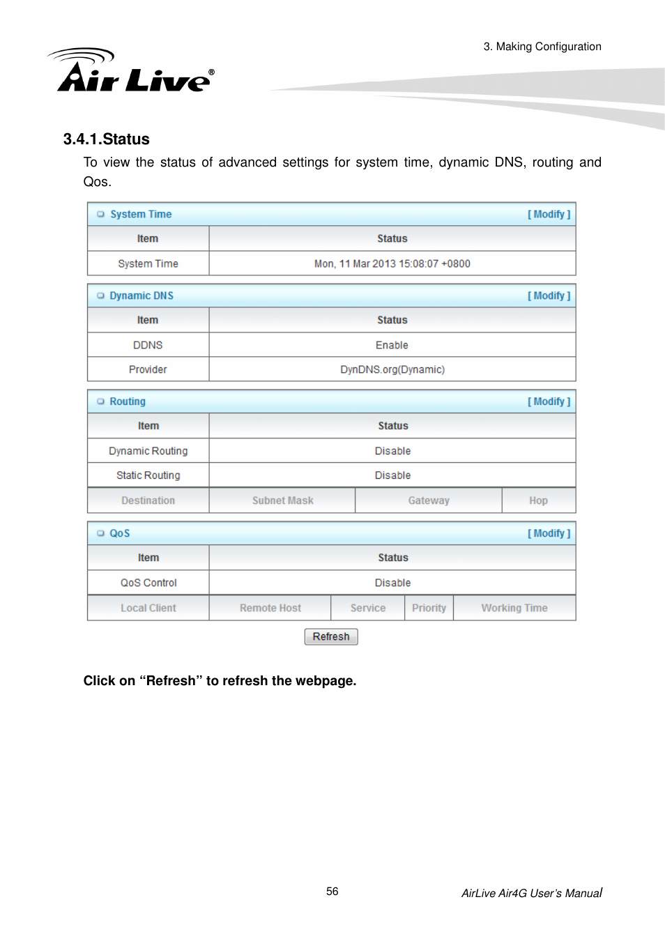 Status | AirLive Air4G User Manual | Page 61 / 87