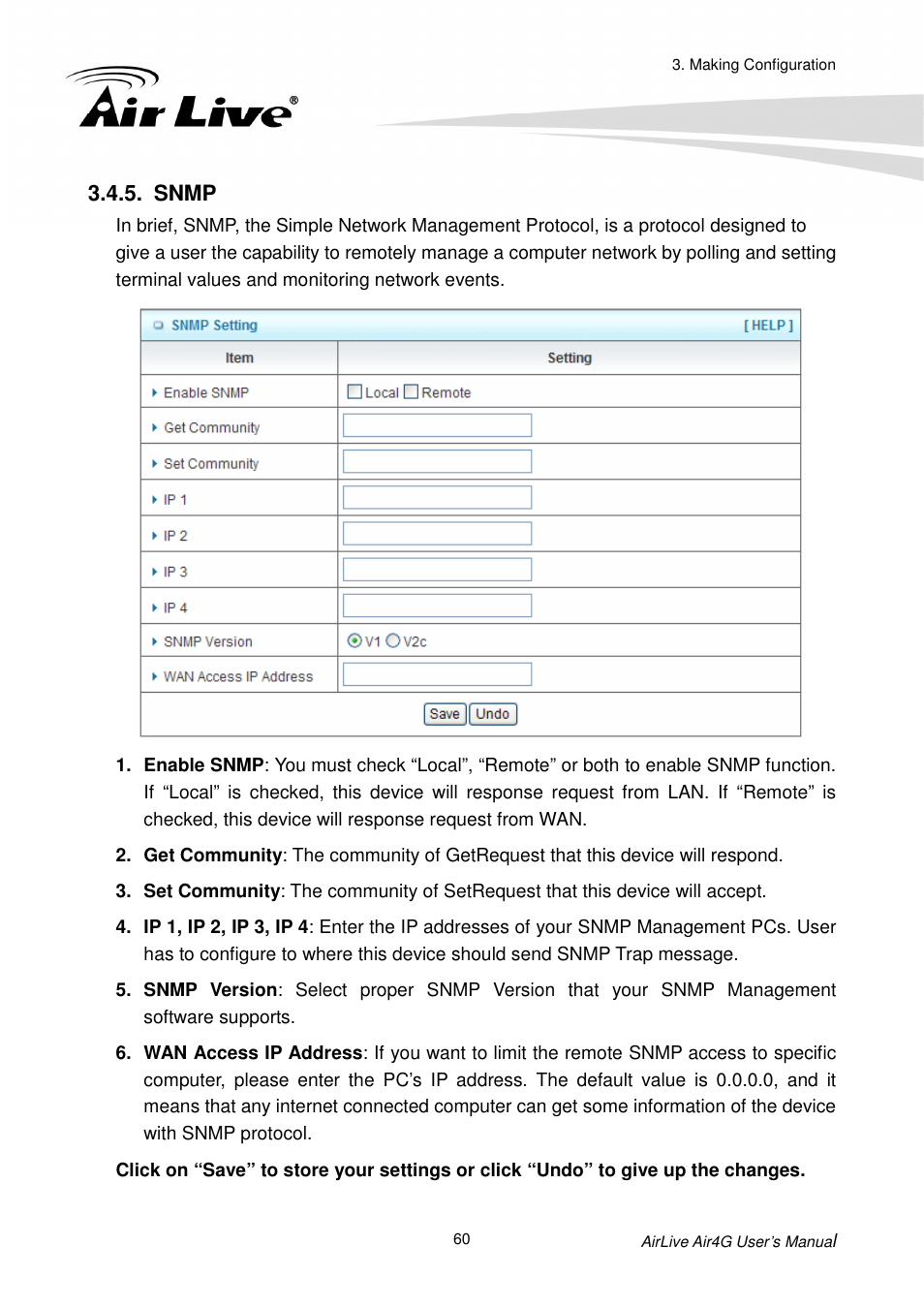 Snmp | AirLive Air4G User Manual | Page 65 / 87