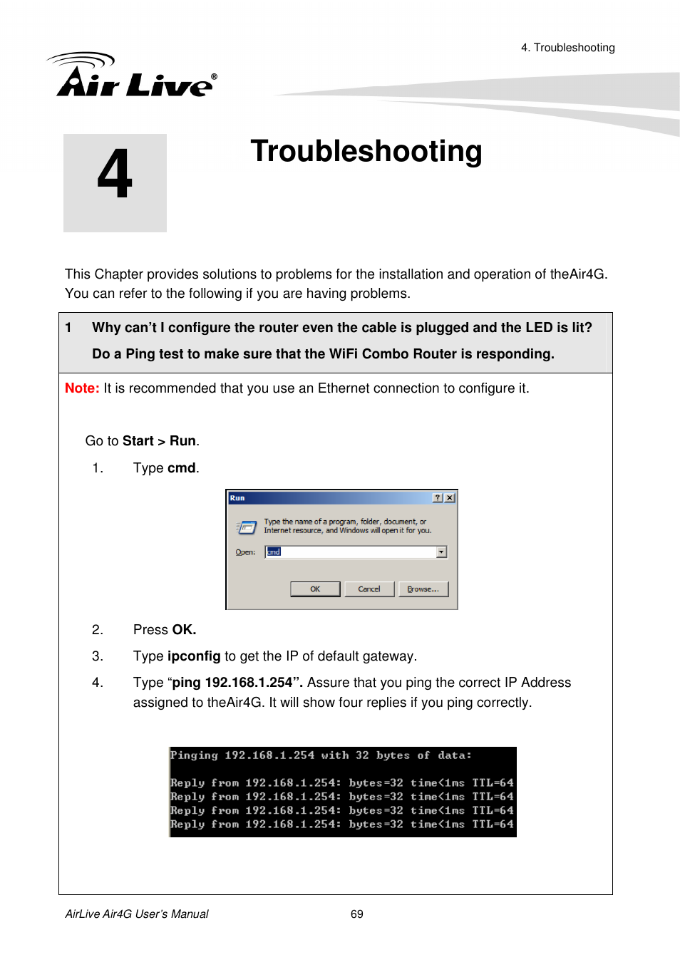 Troubleshooting | AirLive Air4G User Manual | Page 74 / 87