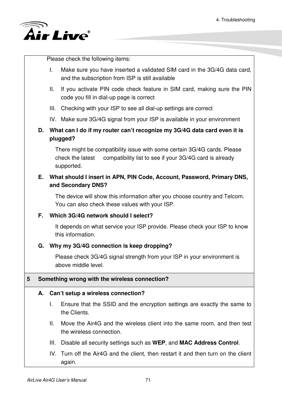 AirLive Air4G User Manual | Page 76 / 87