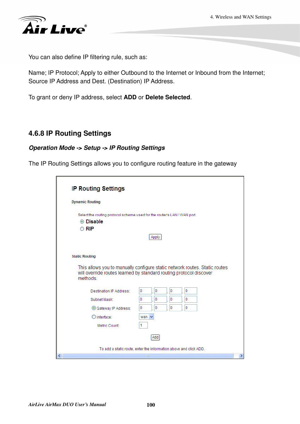 8 ip routing settings | AirLive AirMax DUO User Manual | Page 108 / 208