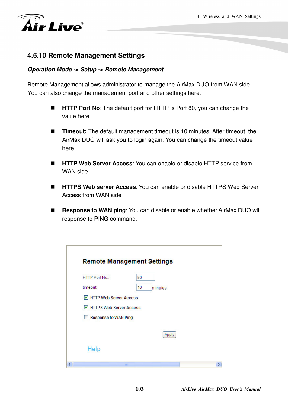 10 remote management settings | AirLive AirMax DUO User Manual | Page 111 / 208