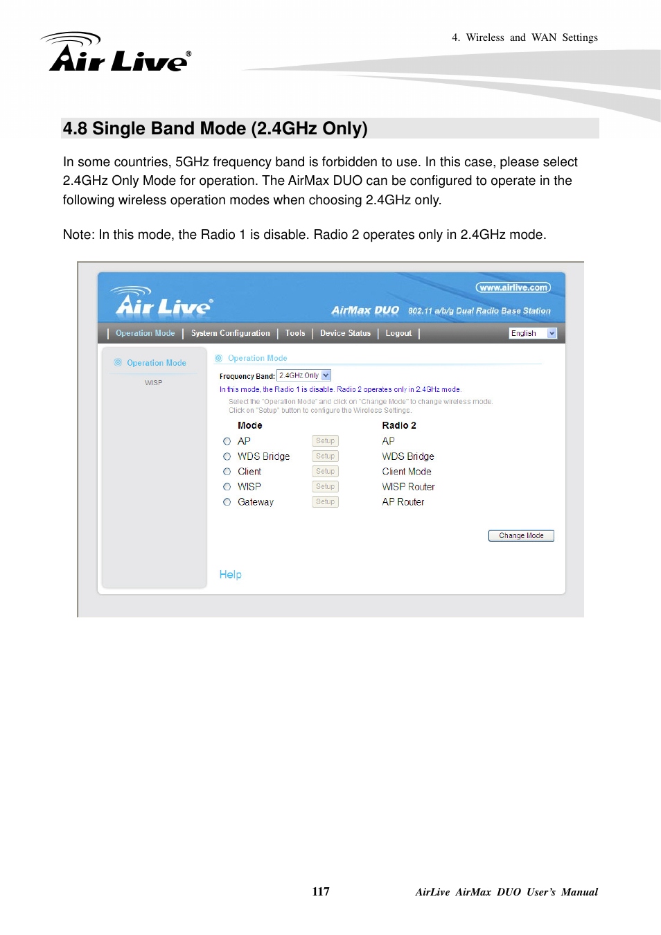 8 single band mode (2.4ghz only) | AirLive AirMax DUO User Manual | Page 125 / 208