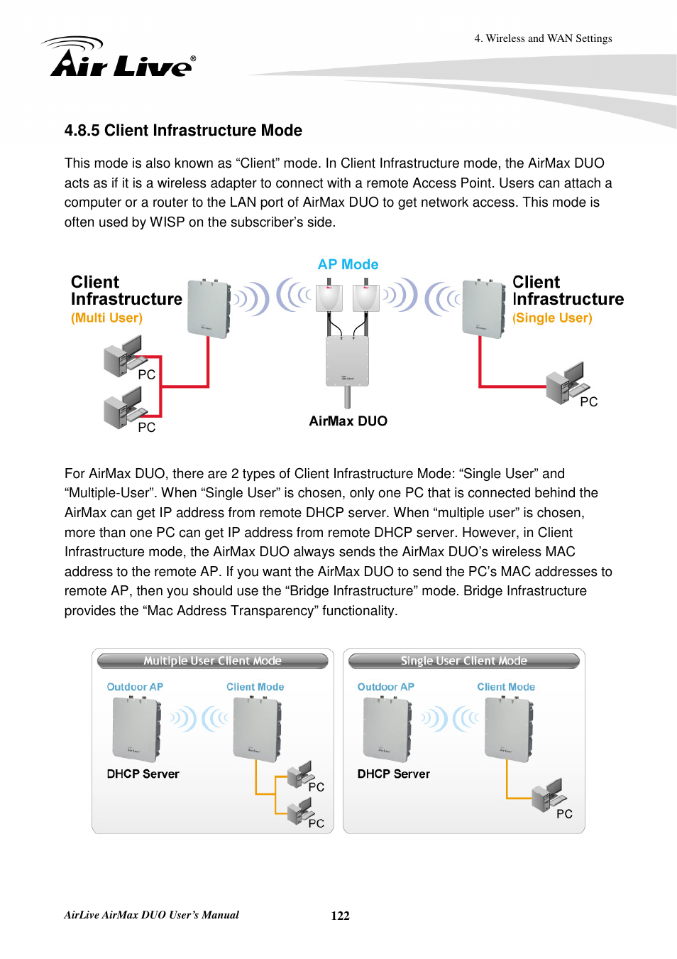 5 client infrastructure mode | AirLive AirMax DUO User Manual | Page 130 / 208