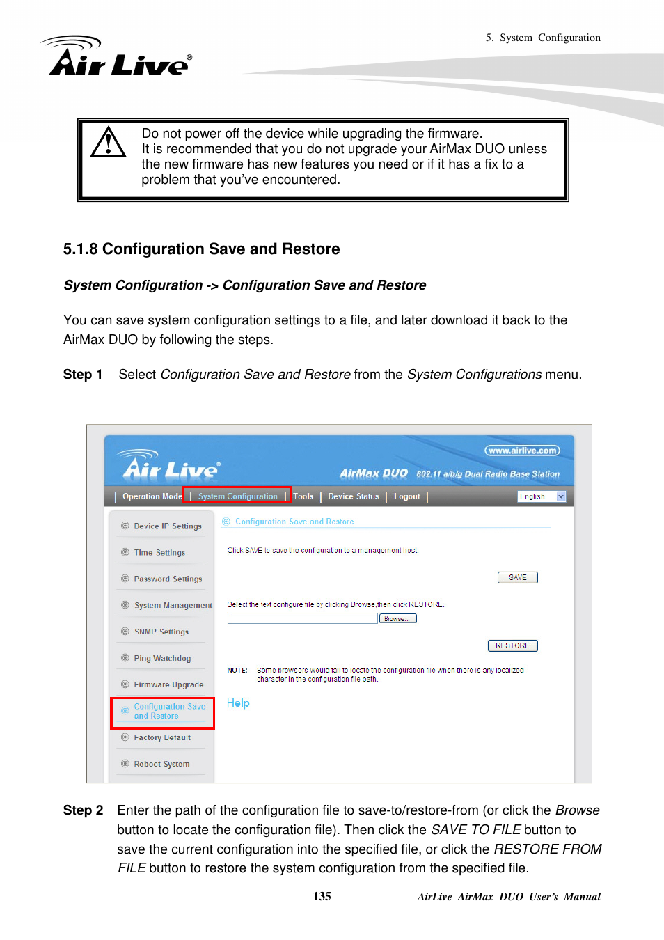 8 configuration save and restore | AirLive AirMax DUO User Manual | Page 143 / 208