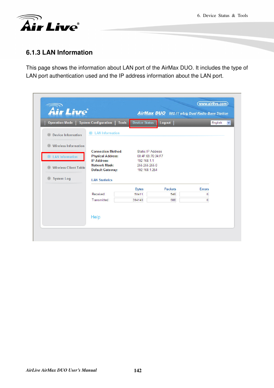 3 lan information | AirLive AirMax DUO User Manual | Page 150 / 208