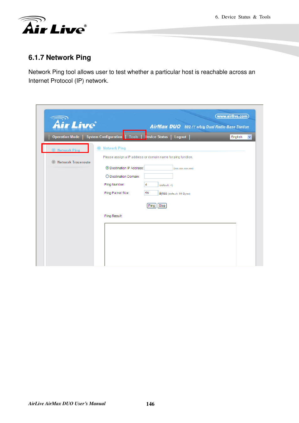 7 network ping | AirLive AirMax DUO User Manual | Page 154 / 208