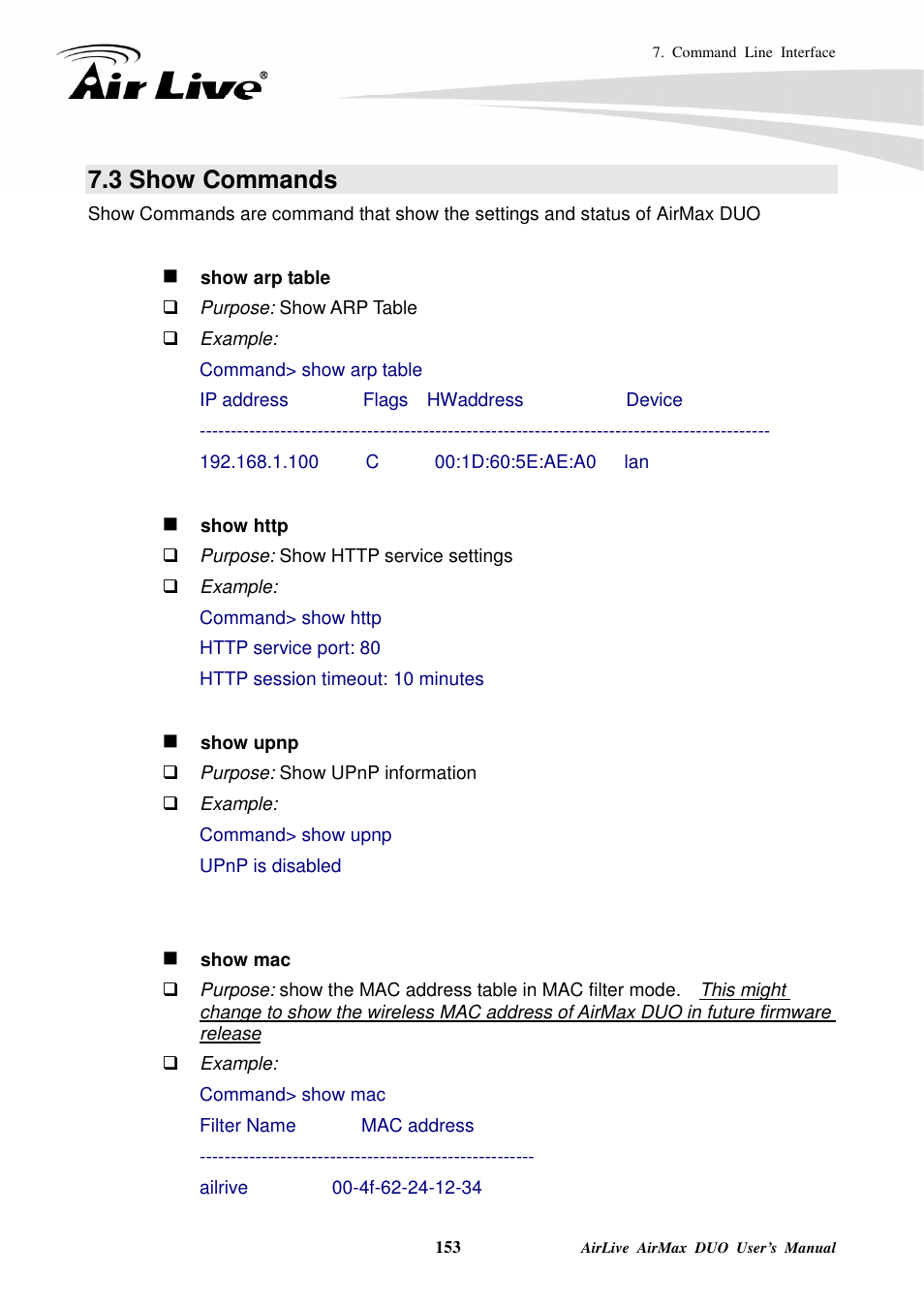 3 show commands | AirLive AirMax DUO User Manual | Page 161 / 208