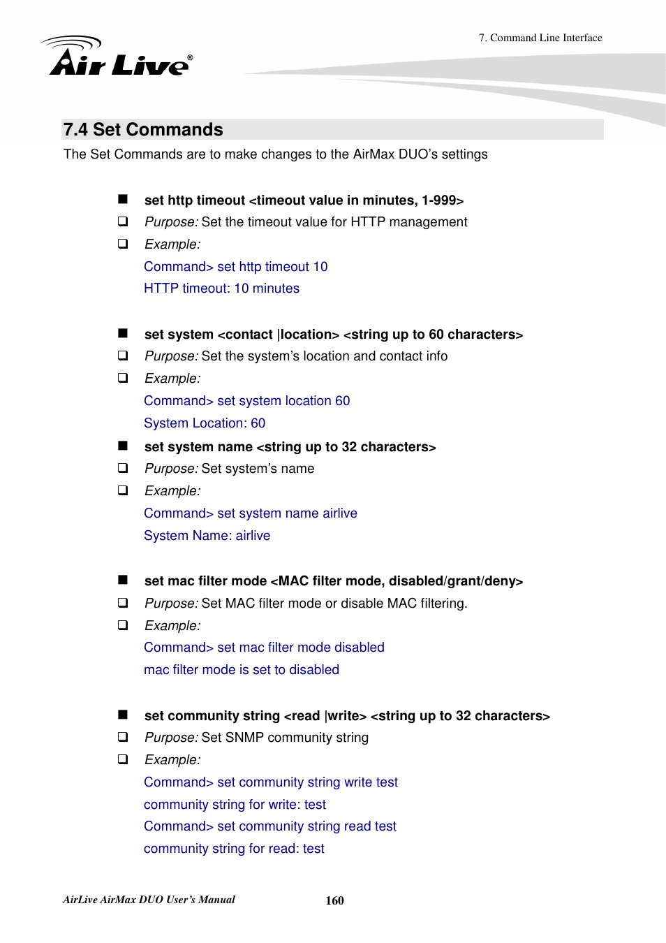 4 set commands | AirLive AirMax DUO User Manual | Page 168 / 208