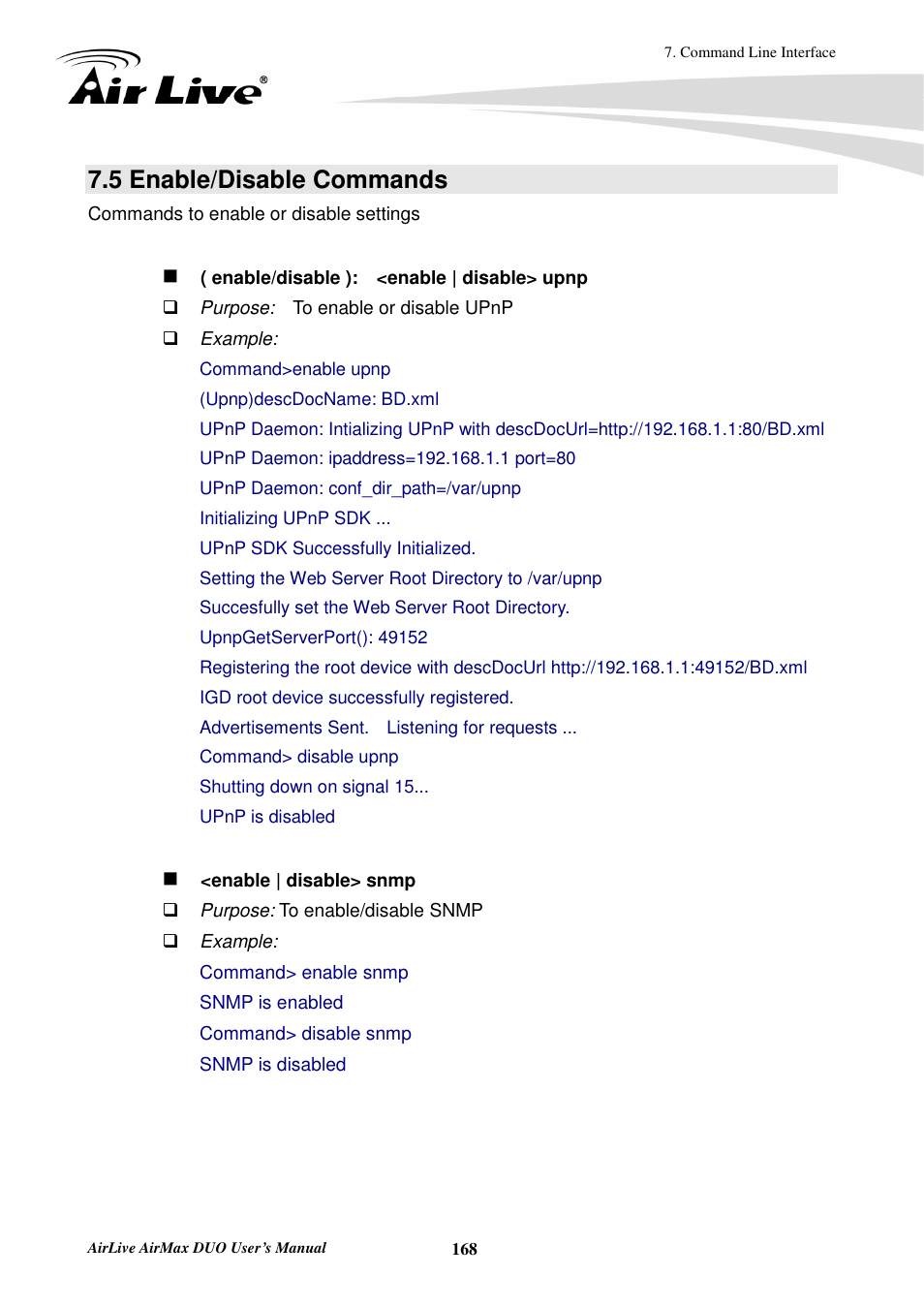 5 enable/disable commands | AirLive AirMax DUO User Manual | Page 176 / 208