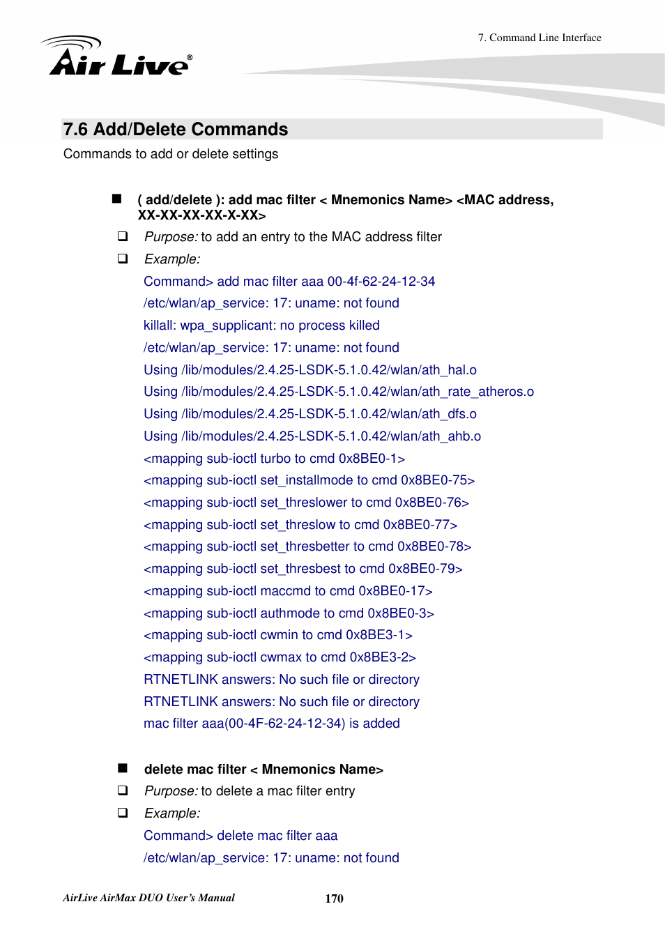 6 add/delete commands | AirLive AirMax DUO User Manual | Page 178 / 208