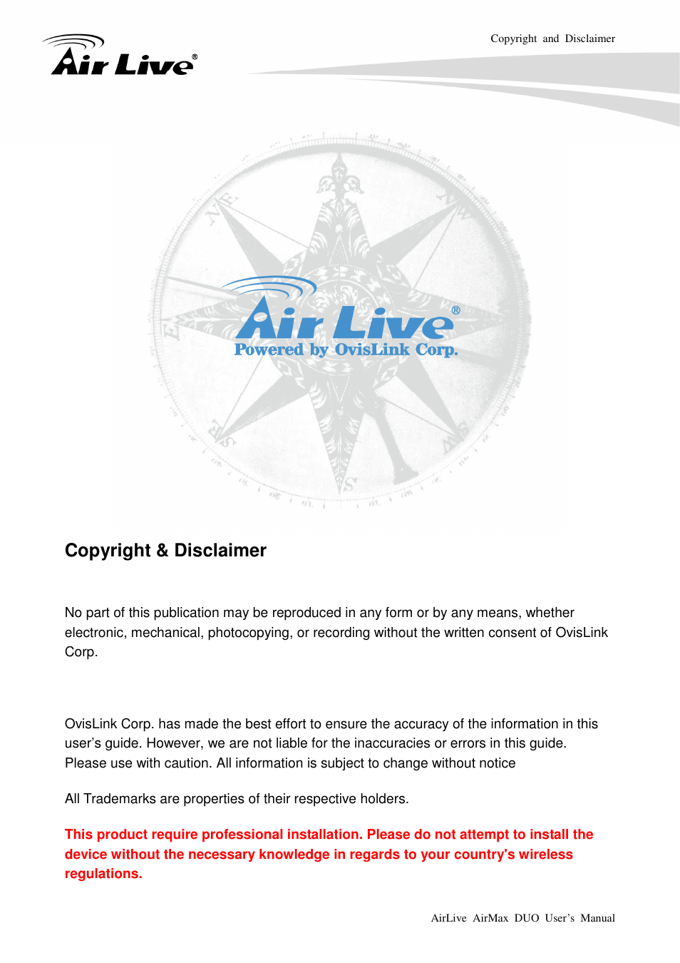 Copyright & disclaimer | AirLive AirMax DUO User Manual | Page 2 / 208