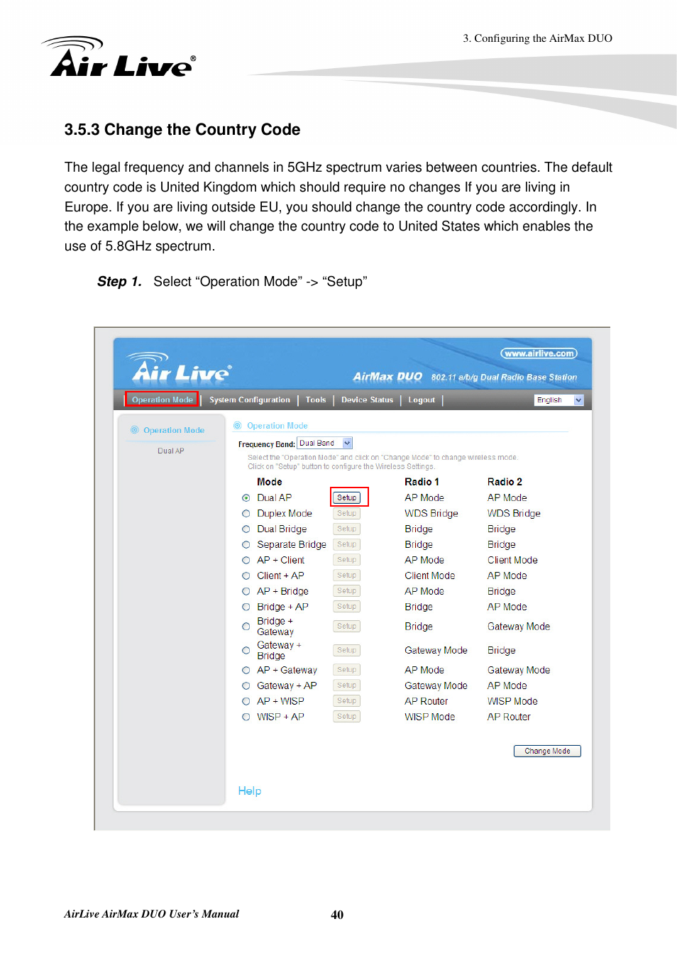 3 change the country code | AirLive AirMax DUO User Manual | Page 48 / 208