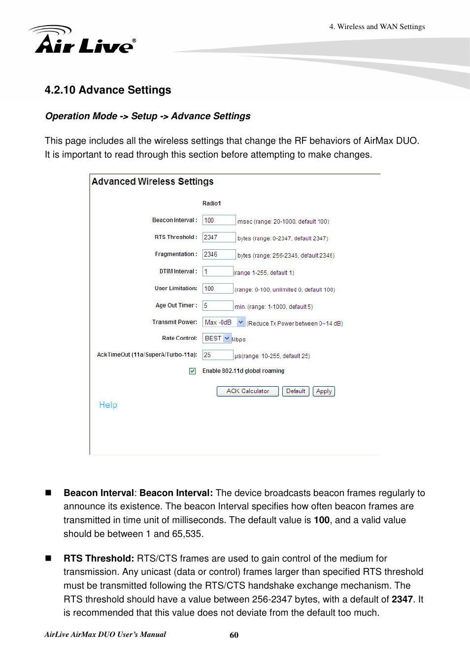 10 advance settings | AirLive AirMax DUO User Manual | Page 68 / 208