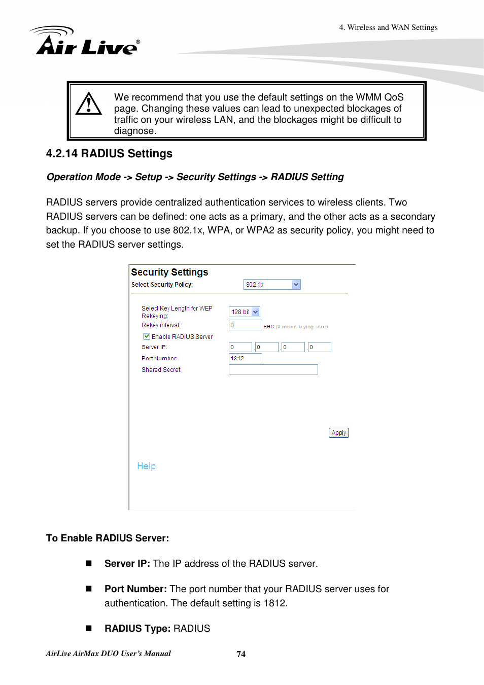 14 radius settings | AirLive AirMax DUO User Manual | Page 82 / 208