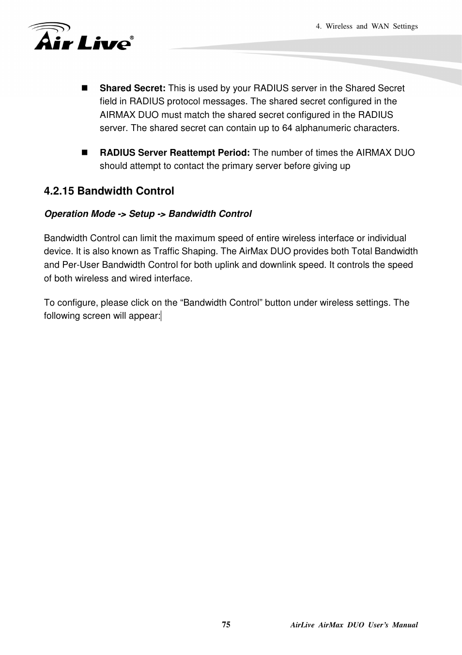 15 bandwidth control | AirLive AirMax DUO User Manual | Page 83 / 208