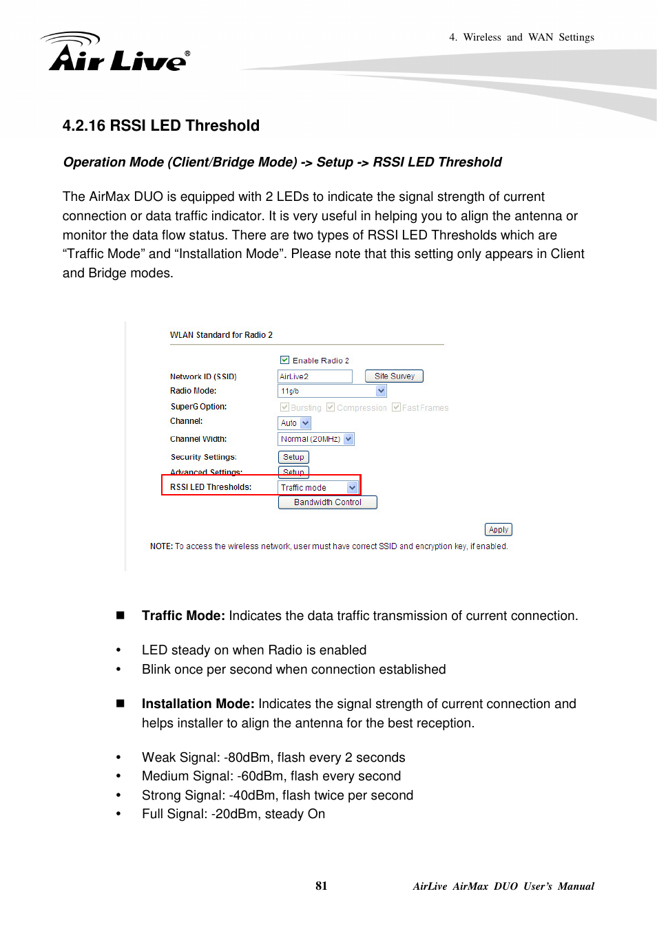 16 rssi led threshold | AirLive AirMax DUO User Manual | Page 89 / 208