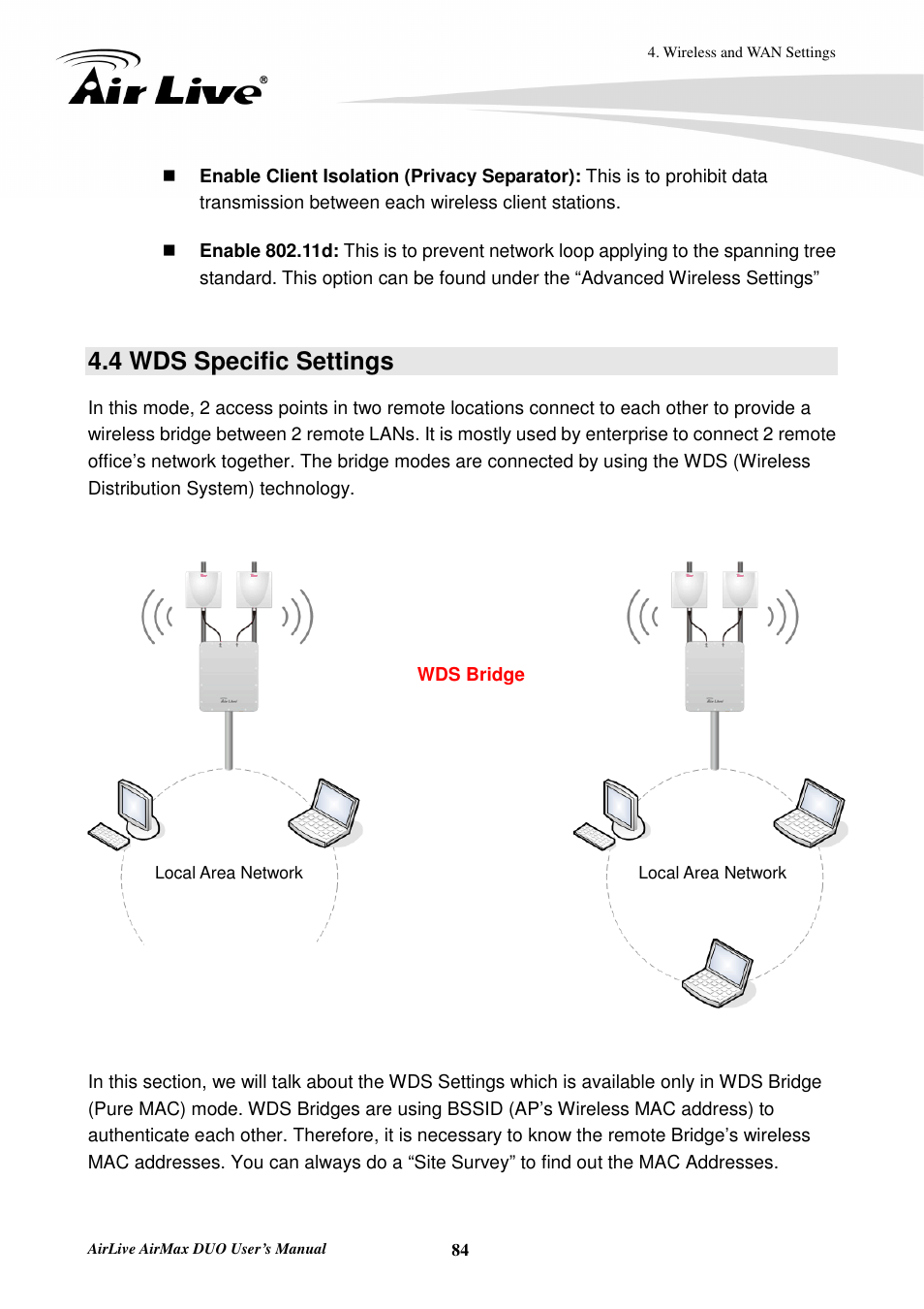 4 wds specific settings | AirLive AirMax DUO User Manual | Page 92 / 208