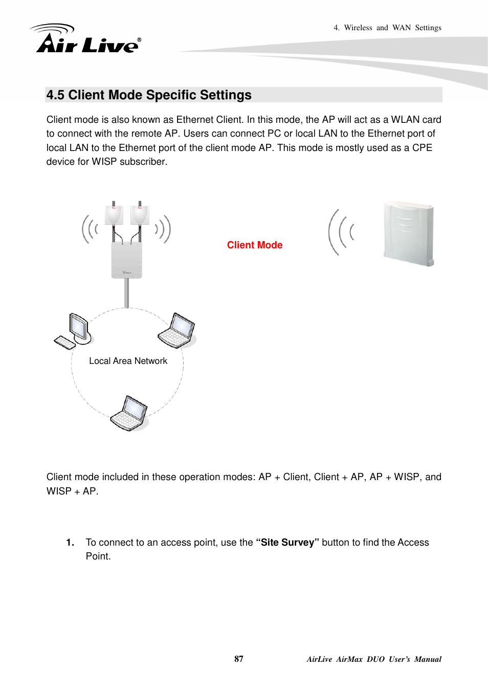 5 client mode specific settings | AirLive AirMax DUO User Manual | Page 95 / 208