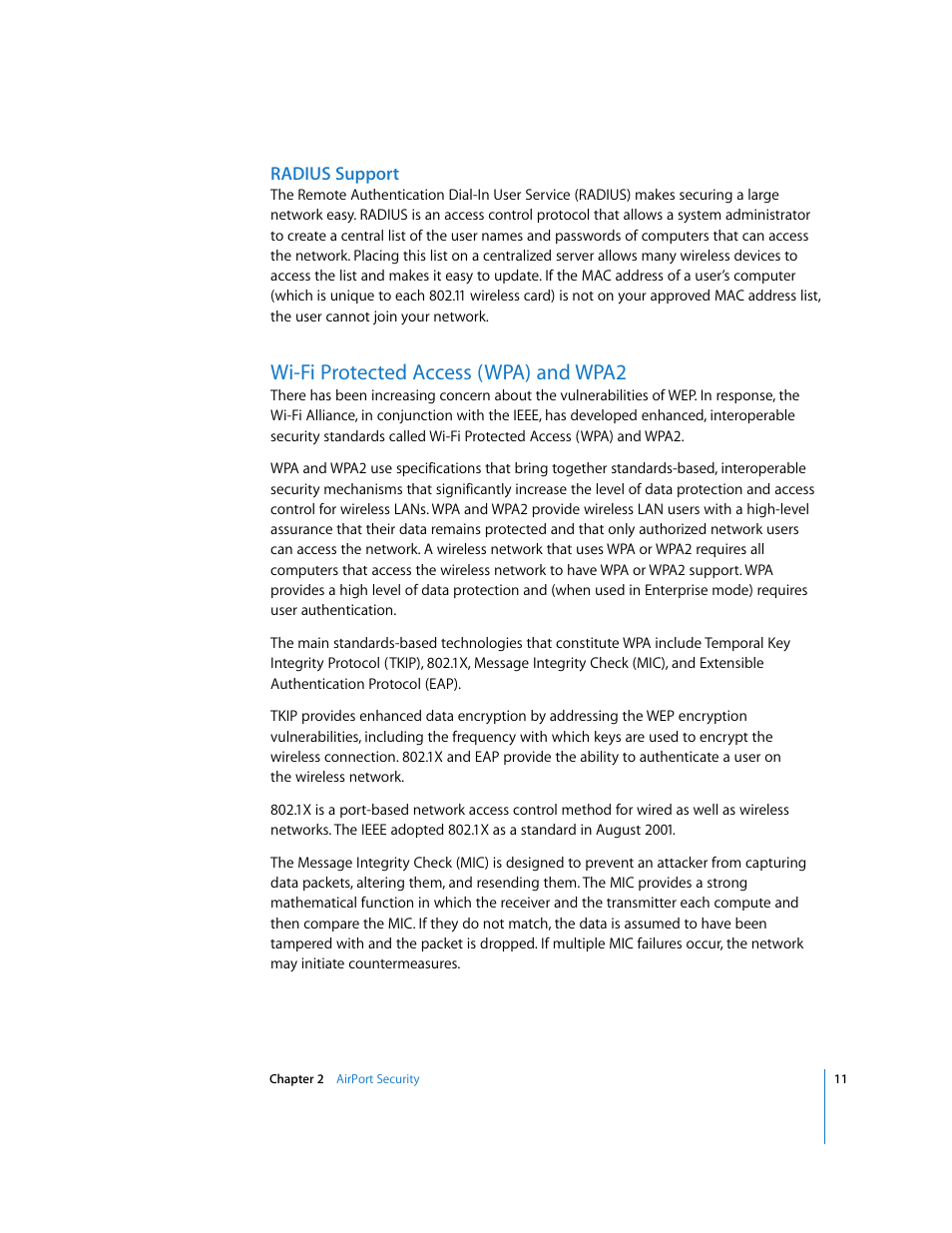 Wi-fi protected access (wpa) and wpa2 | Apple AirPort Networks User Manual | Page 11 / 72