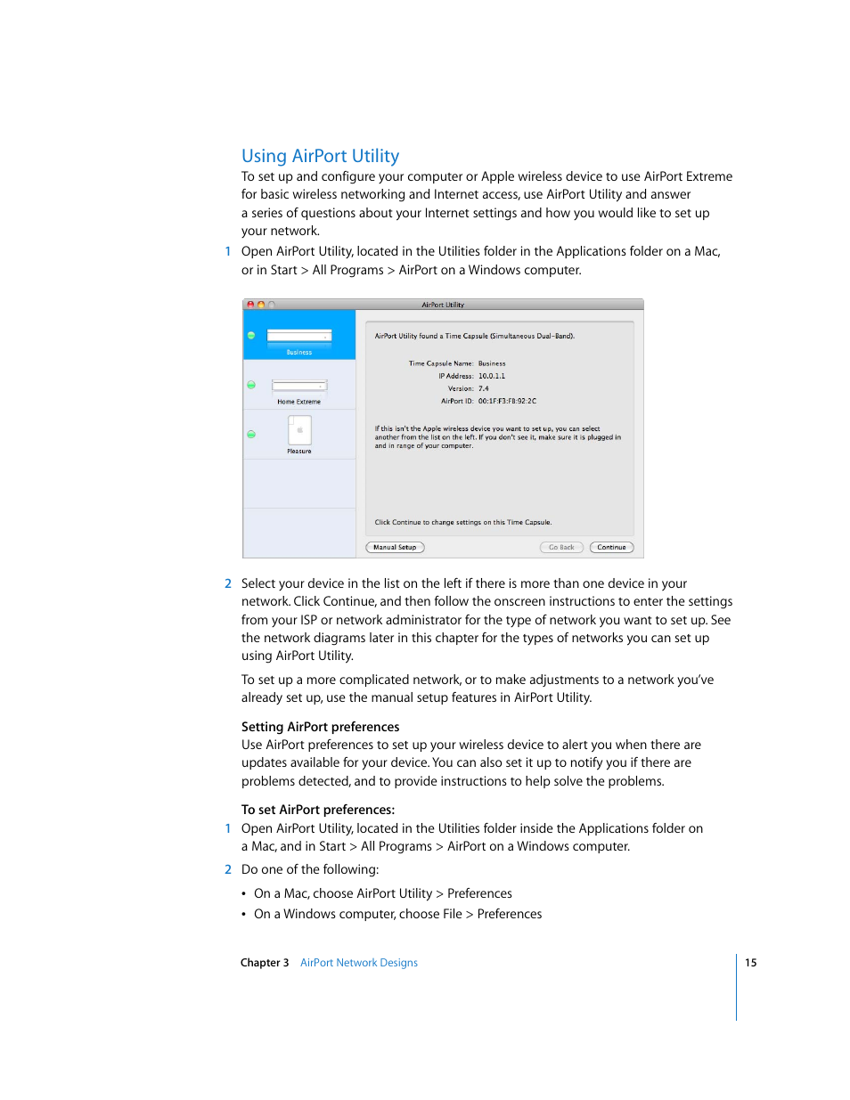 Using airport utility | Apple AirPort Networks User Manual | Page 15 / 72