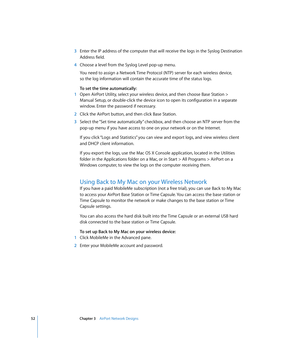 Using back to my mac on your wireless network | Apple AirPort Networks User Manual | Page 52 / 72