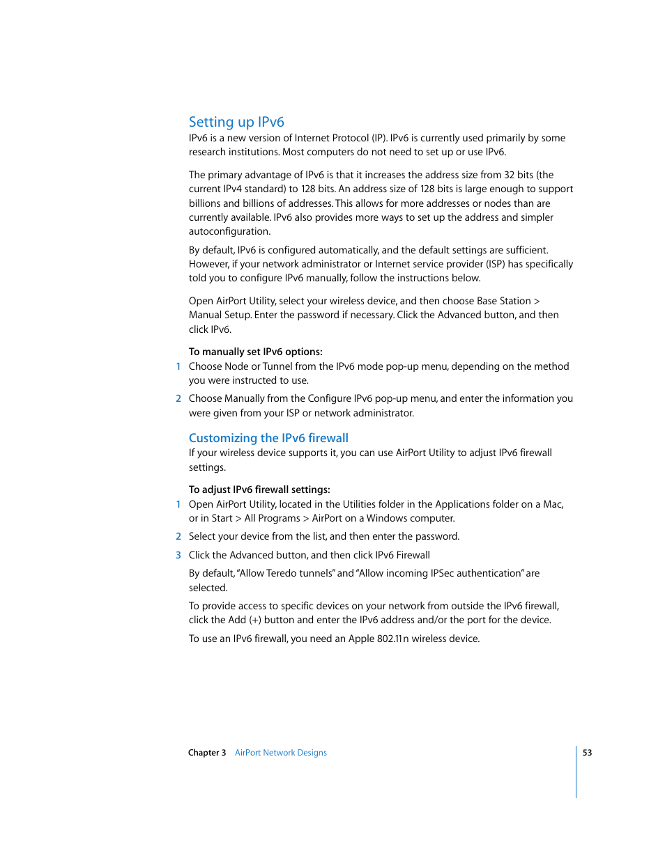 Setting up ipv6 | Apple AirPort Networks User Manual | Page 53 / 72