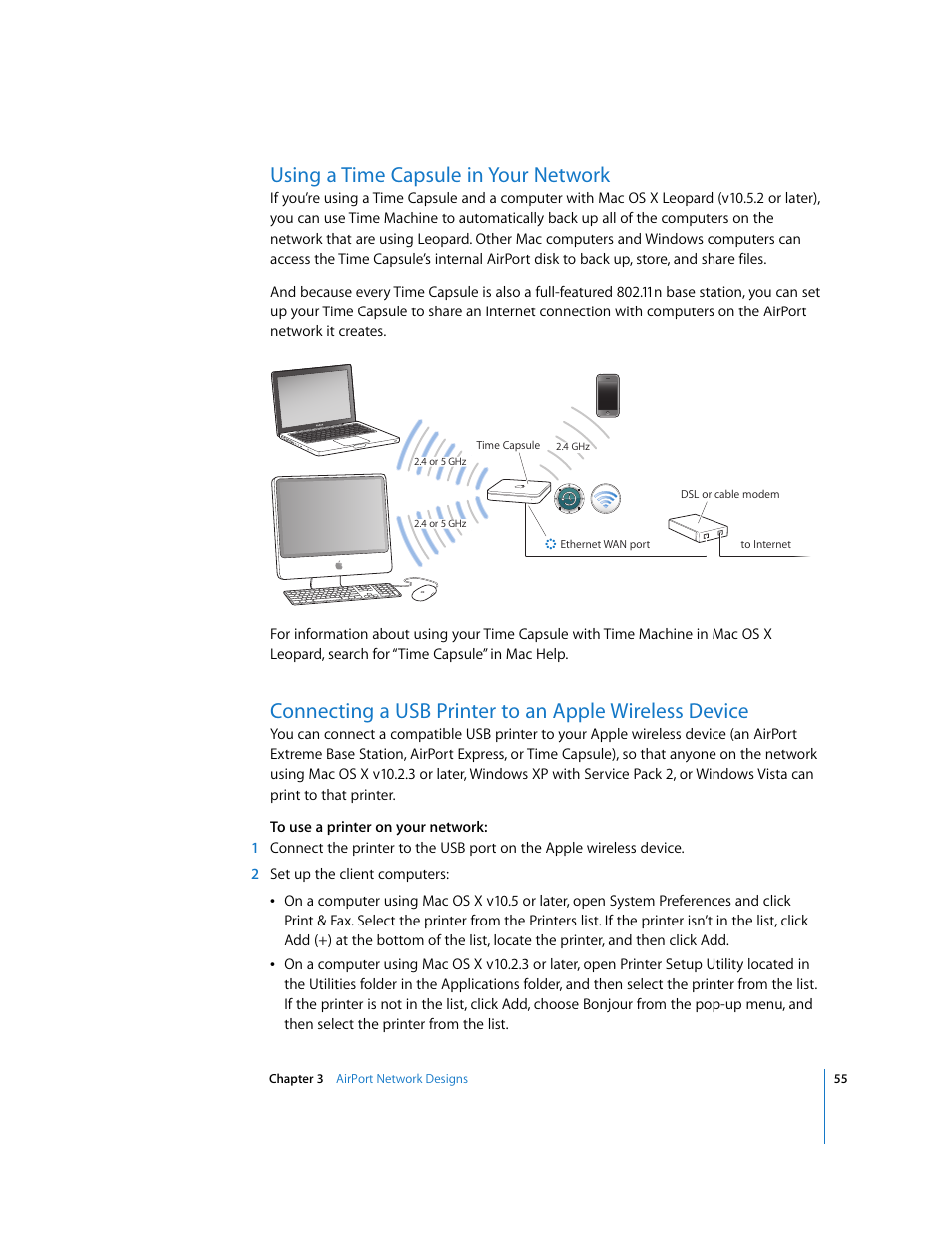 Using a time capsule in your network | Apple AirPort Networks User Manual | Page 55 / 72