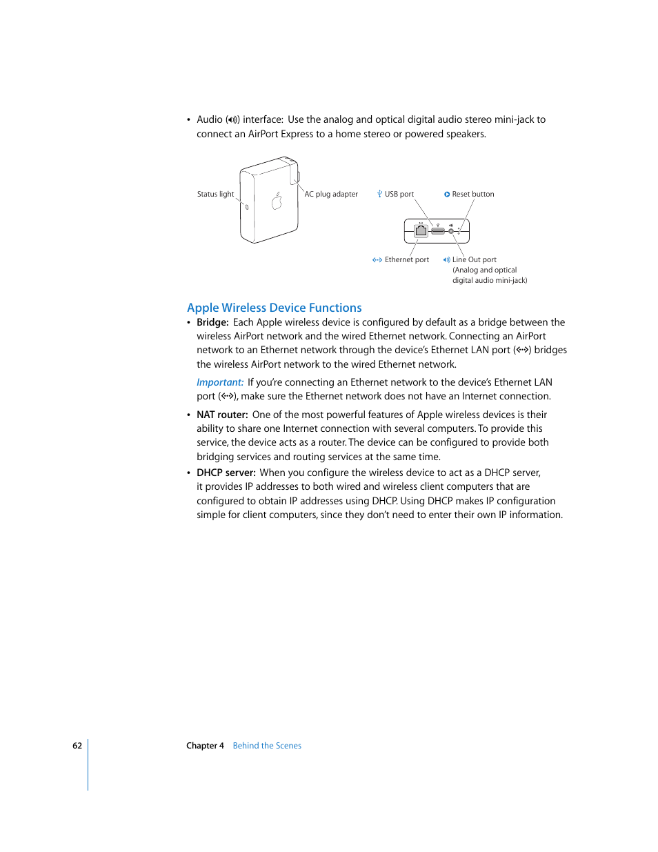 Apple wireless device functions | Apple AirPort Networks User Manual | Page 62 / 72