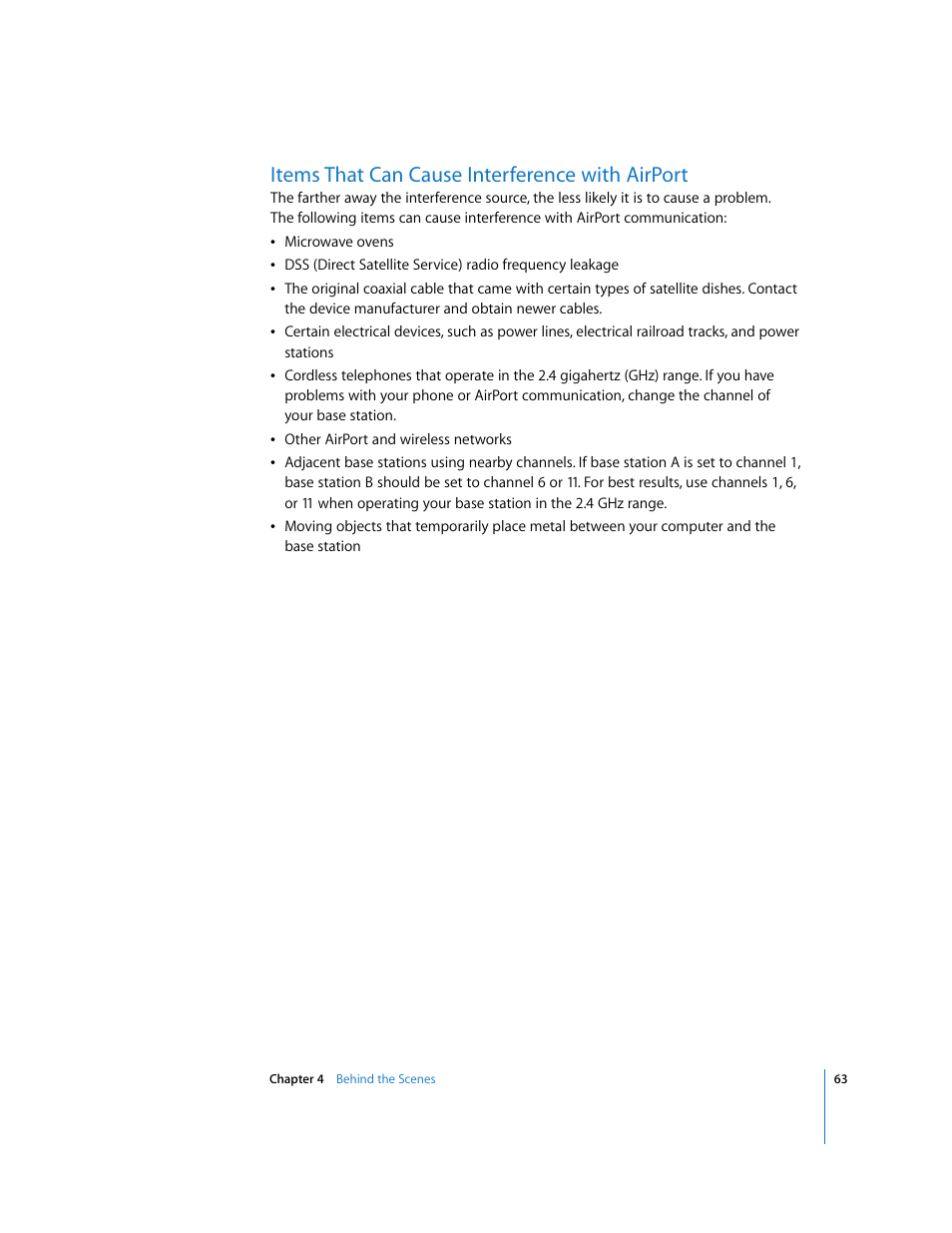 Items that can cause interference with airport | Apple AirPort Networks User Manual | Page 63 / 72