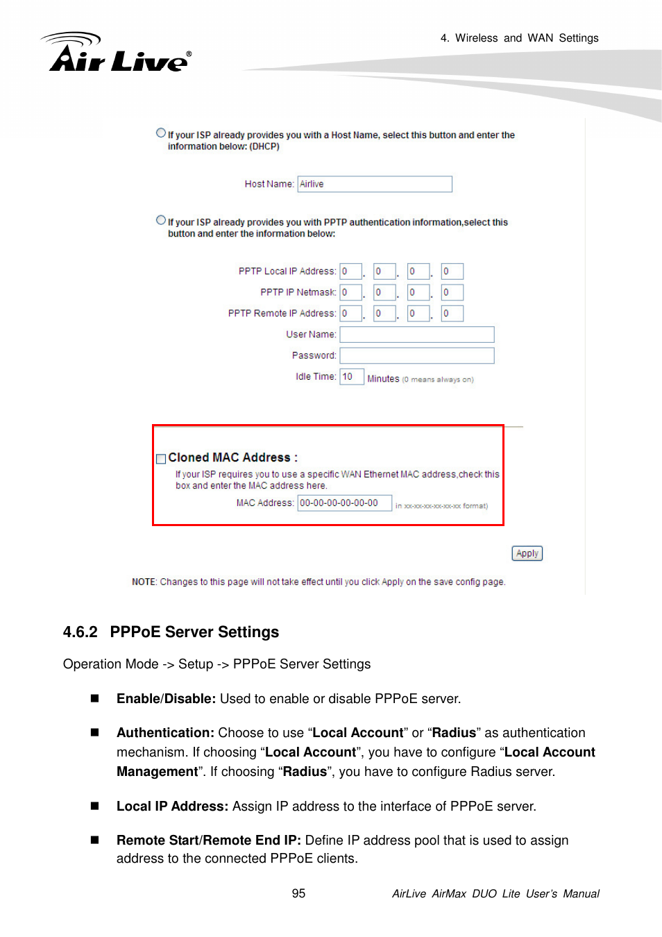 2 pppoe server settings | AirLive AirMax DUO Lite User Manual | Page 103 / 207