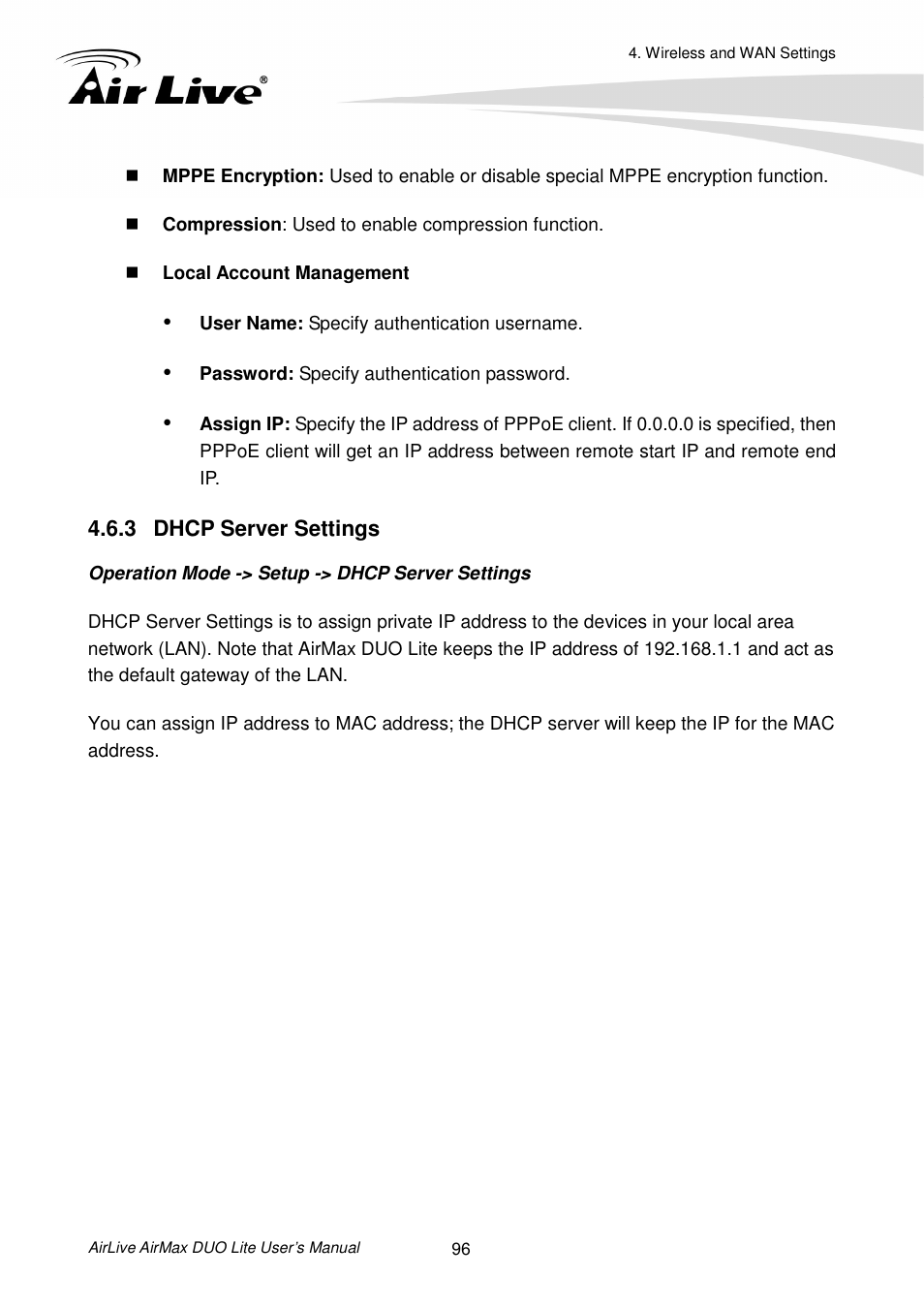 3 dhcp server settings | AirLive AirMax DUO Lite User Manual | Page 104 / 207
