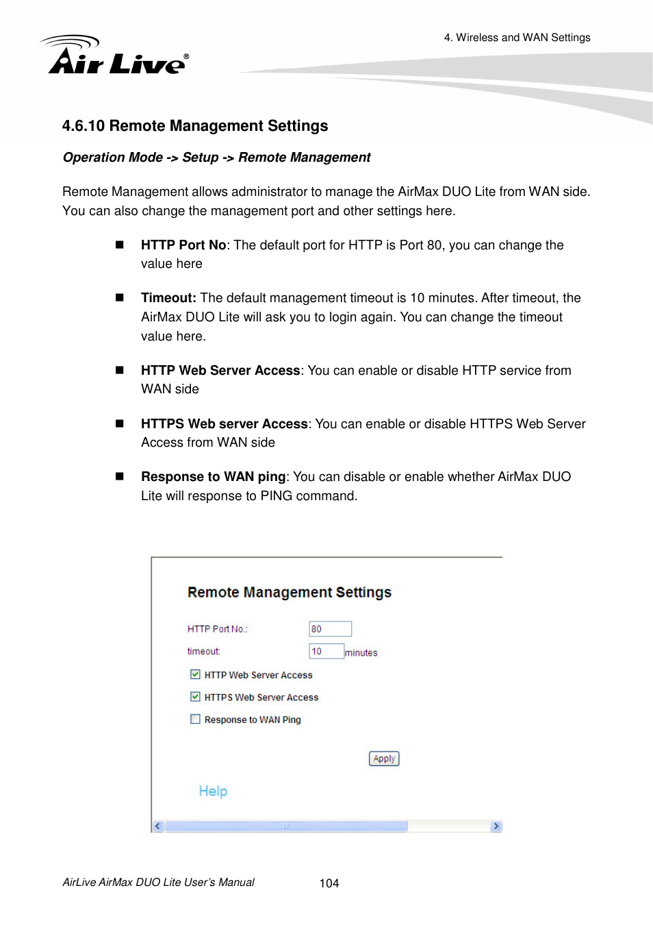 10 remote management settings | AirLive AirMax DUO Lite User Manual | Page 112 / 207