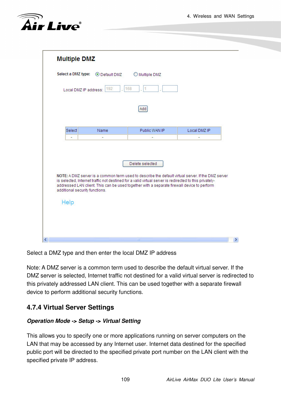 4 virtual server settings | AirLive AirMax DUO Lite User Manual | Page 117 / 207