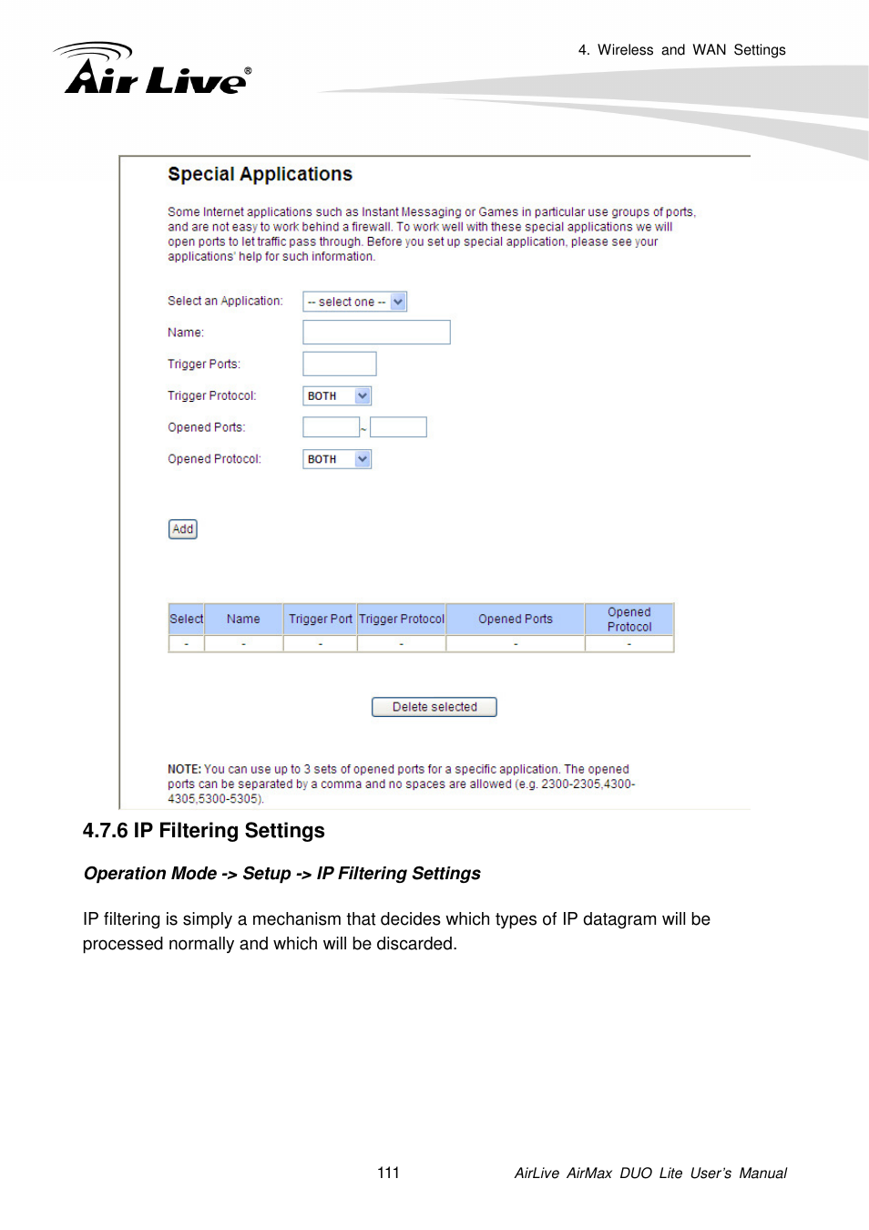 6 ip filtering settings | AirLive AirMax DUO Lite User Manual | Page 119 / 207