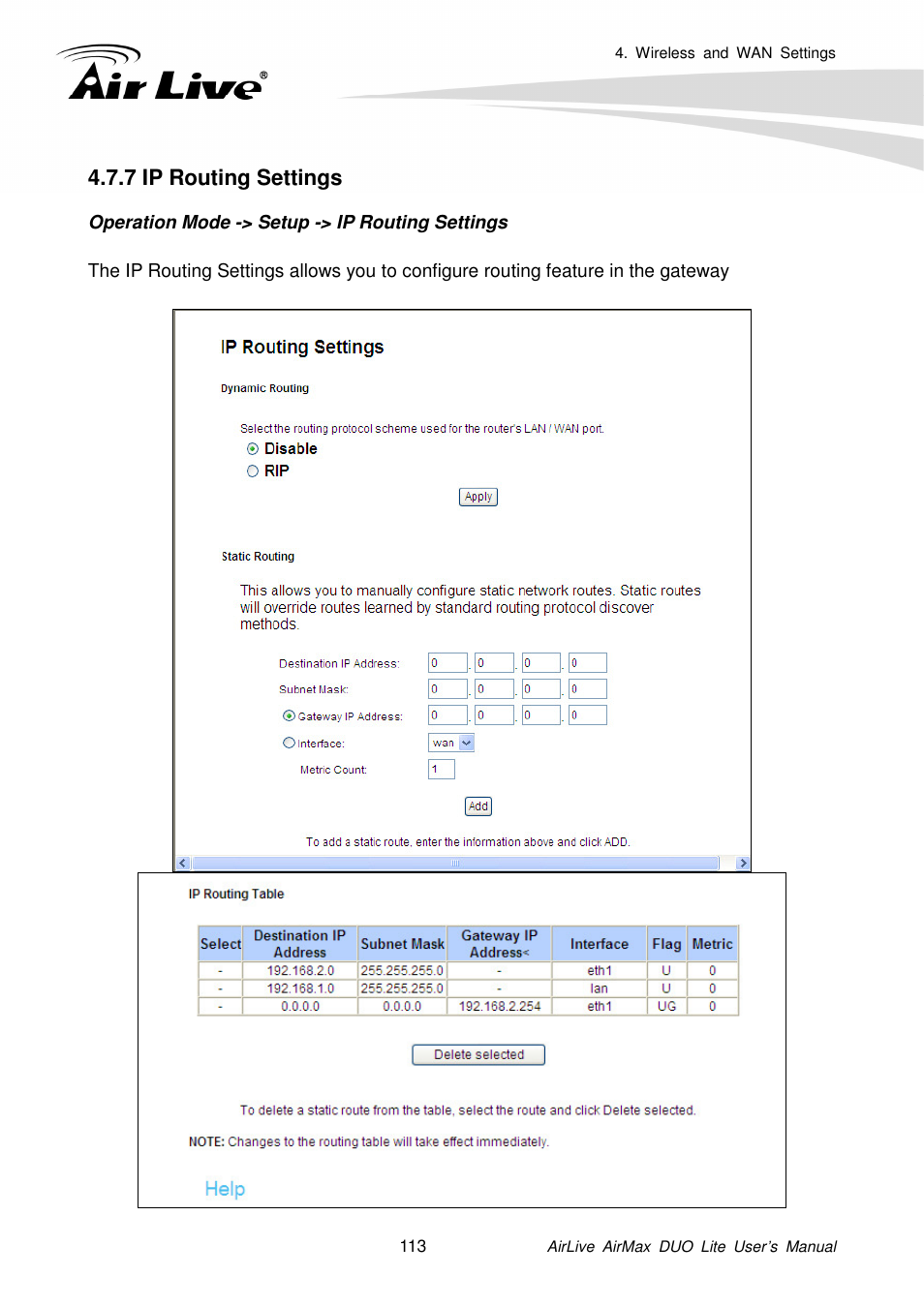 7 ip routing settings | AirLive AirMax DUO Lite User Manual | Page 121 / 207