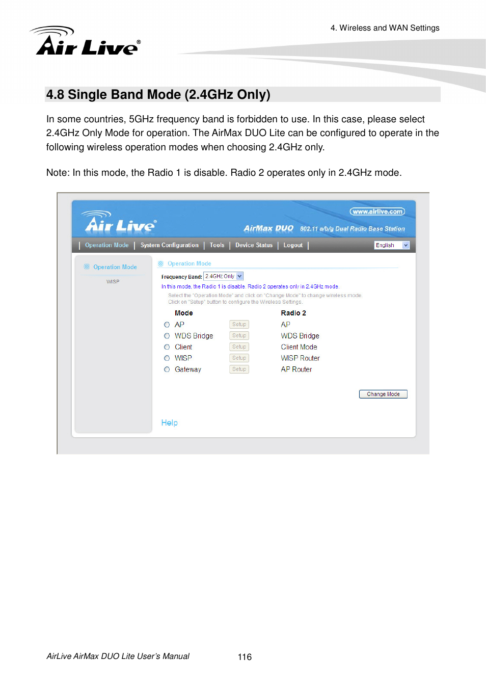 8 single band mode (2.4ghz only) | AirLive AirMax DUO Lite User Manual | Page 124 / 207