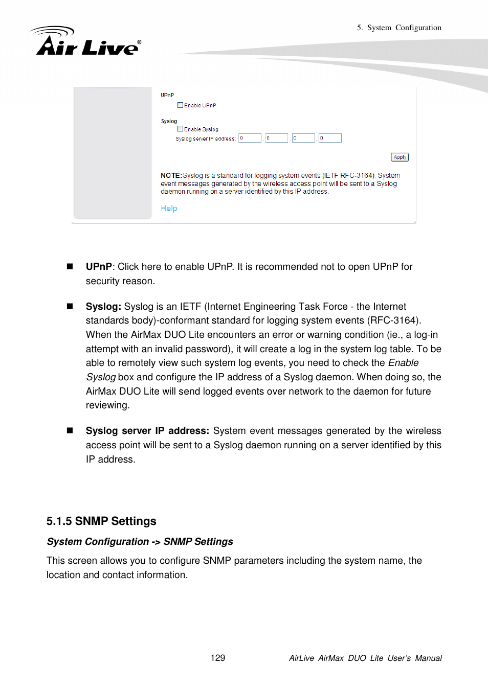 5 snmp settings | AirLive AirMax DUO Lite User Manual | Page 137 / 207